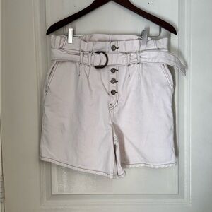 Free People White High Waist Shorts with Belt